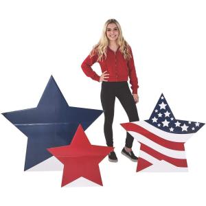 Fun Express – Patriotic Star Stand Ups S/3 for Fourth of July – Party Decor – Large Decor – Floor Stand Ups – Fourth of July – 3 Pieces