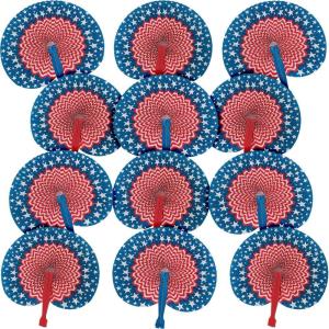 Fun Express 4th of July Decorations Paper Fans 12 Pack – Red White and Blue Patriotic Decor Hand Fans Foldable for Fourth of July Party Supplies | USA Americana Decor for Indoor Outdoor Celebrations