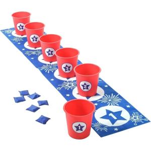 Fun Express 6 Ft. 9″ x 15 1/2″ Patriotic Bucket & Bean Bag Toss Game Set – 13 Pieces
