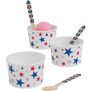 Fun Express Patriotic Star Ice Cream Cups with Spoons – 12 Ct.