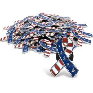 Patriotic Red White and Blue Metal Ribbon Pins, 1 Inch USA Awareness Lapel Pins for Fourth of July, Memorial Day, Veterans Day