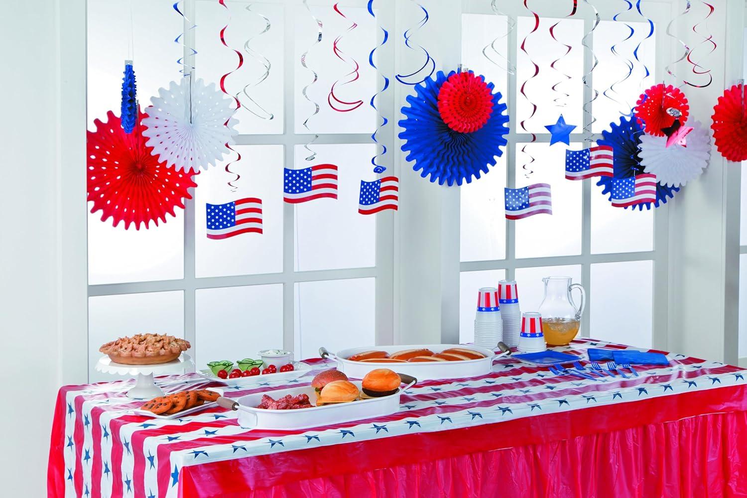 image:imageFun Express Patriotic Red Plastic 100ft Tablecloth Roll Disposable Quick Cleanup Rectangular AllSeason 40x1200in 245lbs