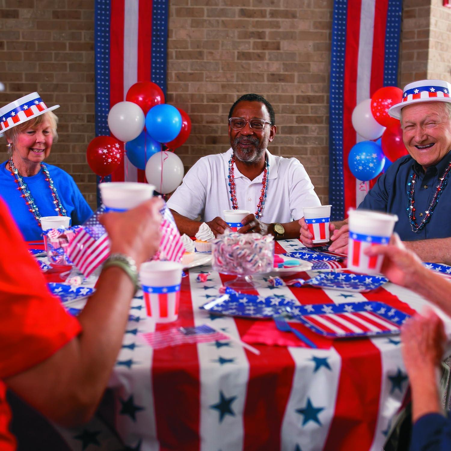 image:imageFun Express Patriotic Red Plastic 100ft Tablecloth Roll Disposable Quick Cleanup Rectangular AllSeason 40x1200in 245lbs