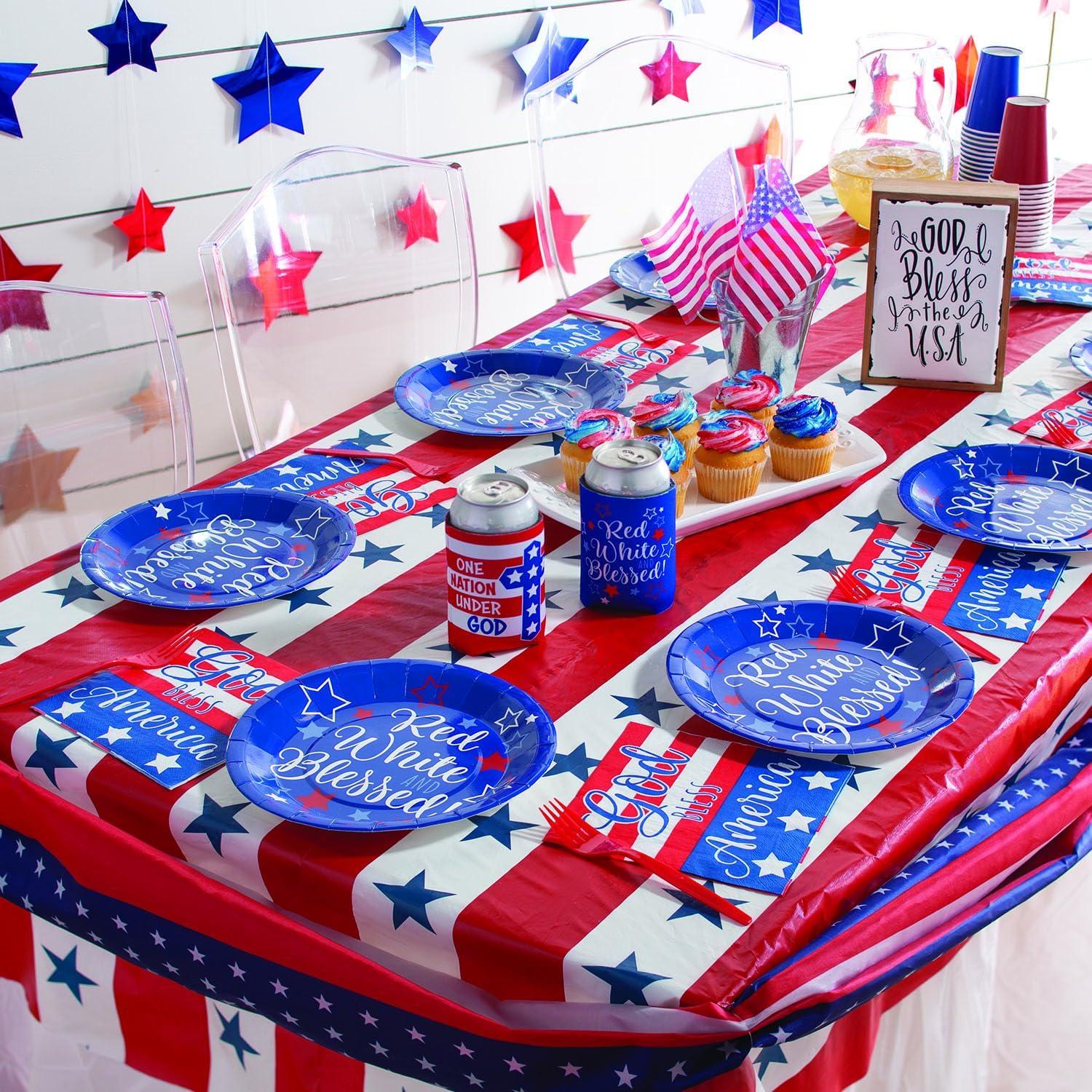 image:imageFun Express Patriotic Red Plastic 100ft Tablecloth Roll Disposable Quick Cleanup Rectangular AllSeason 40x1200in 245lbs