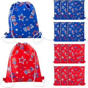 Fun Express Patriotic Nonwoven Drawstring Bags, Medium 12″ x 15″- 12 Pieces(Multicolor)