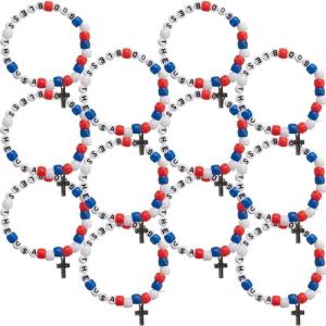 Fun Express REL Patriotic Pony Bead Bracelet CK – Craft Kits – 12 Pieces
