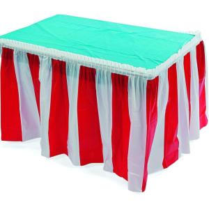 Fun Express Red and White Striped Table Skirt (1 Piece) Carnival & Event Party Supplies, Birthday Decorations, Patriotic Decor, 14 Feet x 29 Inches – VBS Vacation Bible School Supplies/Decor(1)