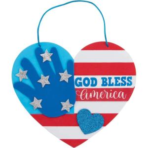 Patriotic God Bless America Heart-Shaped Handprint Sign Craft Kit, Makes 12