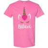 Fun Express Fruit of the Loom ‘Believe’ Valentine’s Day Unicorn Youth Pink Cotton Short Sleeve T-Shirt (X-Small, 2-4) – Perfect for Dress-Up, & Everyday Apparel(Pink)
