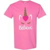 Fun Express Fruit of the Loom ‘Believe’ Valentine’s Day Unicorn Youth Pink Cotton Short Sleeve T-Shirt (X-Small, 2-4) – Perfect for Dress-Up, & Everyday Apparel(Pink)
