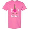Fun Express Fruit of the Loom ‘Believe’ Valentine’s Day Unicorn Youth Pink Cotton Short Sleeve T-Shirt (X-Small, 2-4) – Perfect for Dress-Up, & Everyday Apparel(Pink)