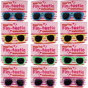Fun Express 24 Pc. 5″ Fish Print Sunglasses Valentine Exchanges with Card for 12