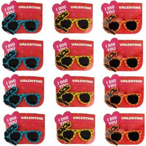 Fun Express 24 Pc. 5″ x 1 3/4″ Dino Dig Sunglasses Valentine Exchanges with Card for 12
