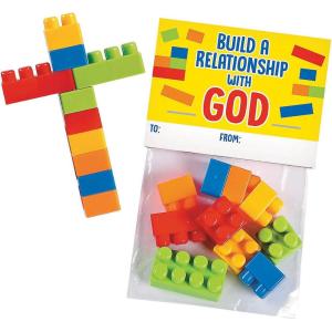 Fun Express Color Brick Cross Exchange for Valentine’s Day – Toys – Active Play – Blocks & Construction – VBS Vacation Bible School Supplies/Decor – 12 Pieces