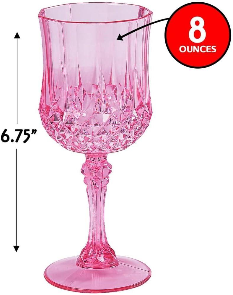 image:imageFun Express Pink Plastic Wine Glasses Set of 12 BPAFree Disposable Champagne Flutes amp Goblets for Parties Reusable Pink Cups for Valentines Galentines Day Weddings amp Special Occasions