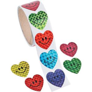 Fun Express – Prism Smile Face Heart Stickers for Valentine’s Day – Stationery – Roll – 100 Pieces