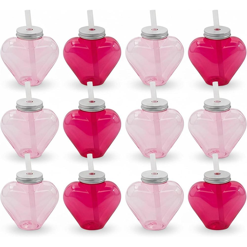 image:imageFun Express 4 12 17 oz Valentines Day HeartShaped Plastic Cups with Straw  12 Pieces