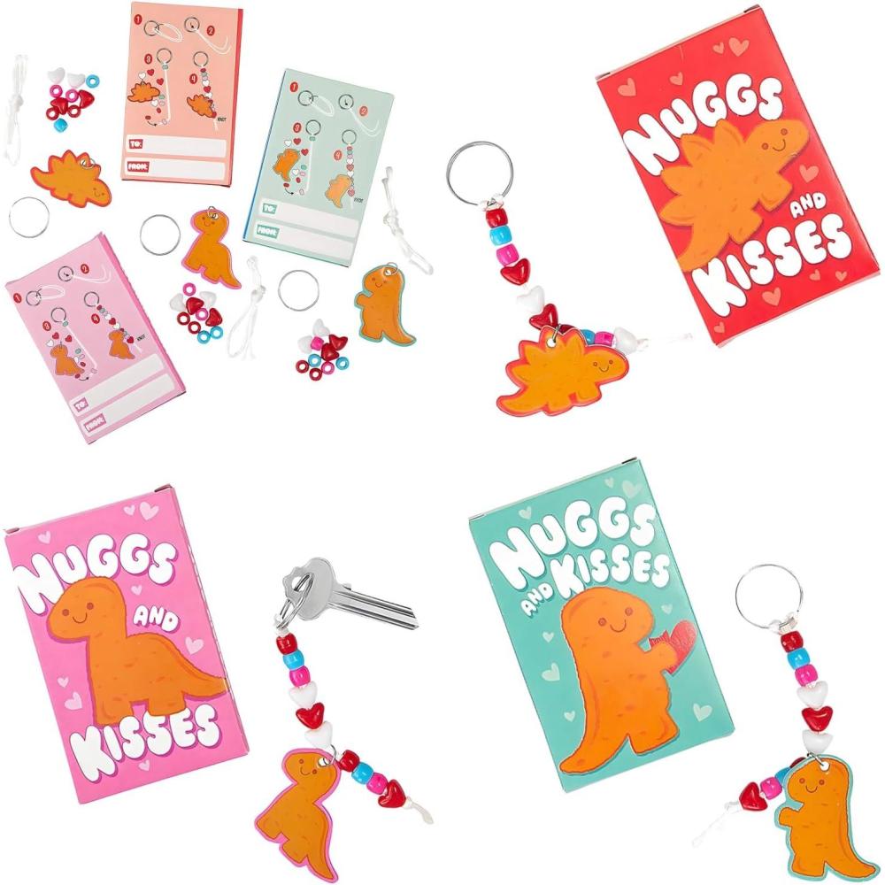 image:imageFun Express Dinosaur Nugget Keychain Craft Kit Set of 24 Assorted Valentine Exchange with Box Perfect for Classroom Parties