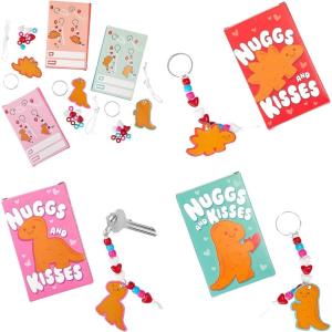 Fun Express Dinosaur Nugget Keychain Craft Kit – Set of 24 – Assorted Valentine Exchange with Box, Perfect for Classroom Parties