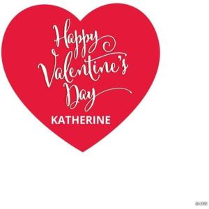 Bulk 48 Pc. Personalized Happy Valentine’s Day Favor Stickers, Heart-Shaped Vinyl Stickers, 2″