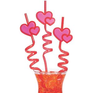 Fun Express 12 Pieces Valentine’s Day Heart Silly Straws, BPA Free Plastic, Reusable Straws, Valentine Party Supplies, Red