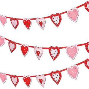 Layered Felt Heart Garland for Valentine’s Day (6 feet Long) Handmade Rustic Home Decor