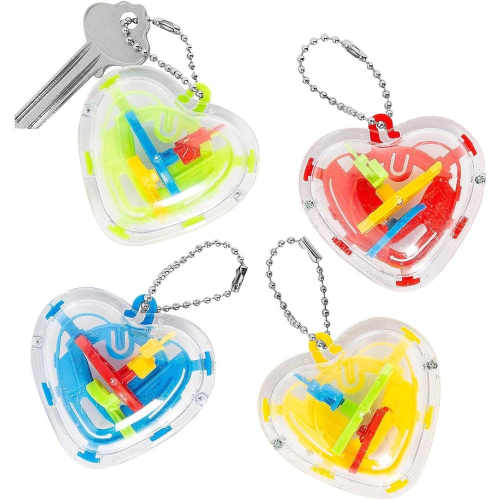 image:imageFun Express 2 x 2 Bright Color Valentines Day Ball Maze Heart Keychains 12 Pieces