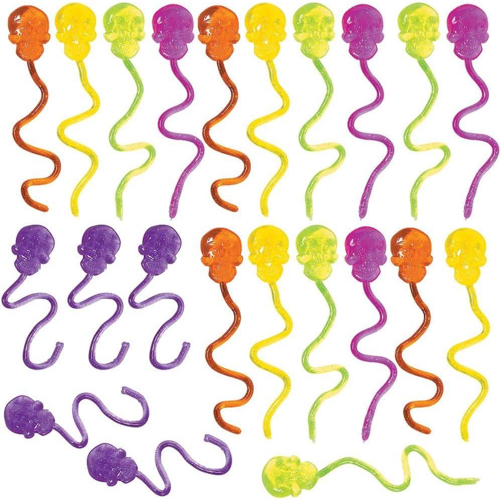 image:imageFun Express Neon Glitter Sticky Skulls Toys Classroom Prizes Party Favors Sticky Hands Party Favors Supplies for Kids Valentines Day Party Favors 72 Pieces