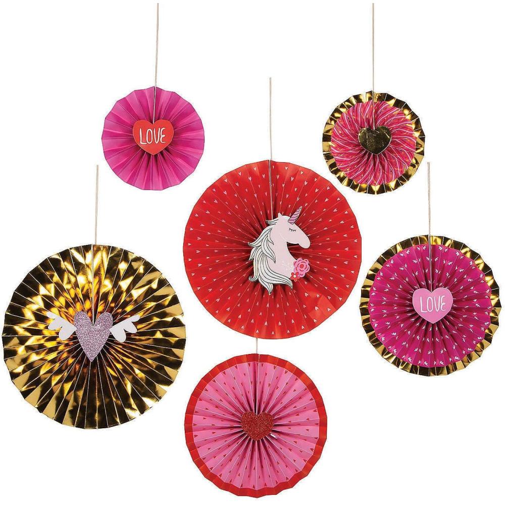 image:imageFun Express Valentine Unicorn Hanging Fans Cute UnicornThemed Party Decorations for Valentines Day Birthdays and Special Events Perfect for Creating a Festive Atmosphere Multicolor Fans 6