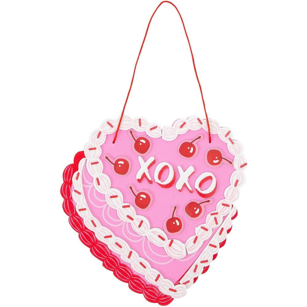 image:imageFun Express 6 12 x 6 12 Valentines Day HeartShaped Cake Hanging Sign Craft Kit Makes 12