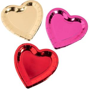 Fun Express Foil Heart Dessert Plates – Elegant Heart-Shaped Plates for Valentine’s Day Weddings Parties and Special Occasions – Ideal for Desserts Appetizers Snacks & More – 24 Pieces