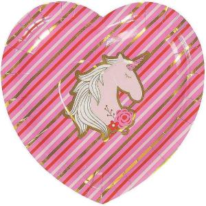 Fun Express Valentine’s Day Party Unicorn & Gold Foil Paper Dessert Plates – Disposable Tableware Licensed Plates & Bowls Perfect for Birthday Festivities Graduation Party Supplies – 8 Pieces