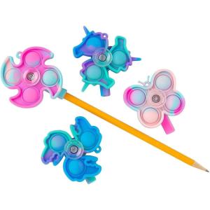 Fun Express Lotsa Pops Spinner Fidget Rubber Pencil Toppers – Classroom Prizes,Goodie Bag Stuffers,Birthday Gifts – Adults Birthday Party Favors – Valentine’s Day Party Favors – 12 Pieces