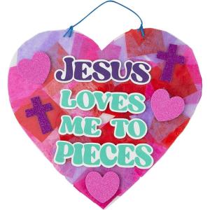 Valentine ‘Jesus Loves Me to Pieces’ Acetate Sign Craft Kit – 12 Sets – Perfect for Valentine’s Day Sunday School Activities & Classroom Fun