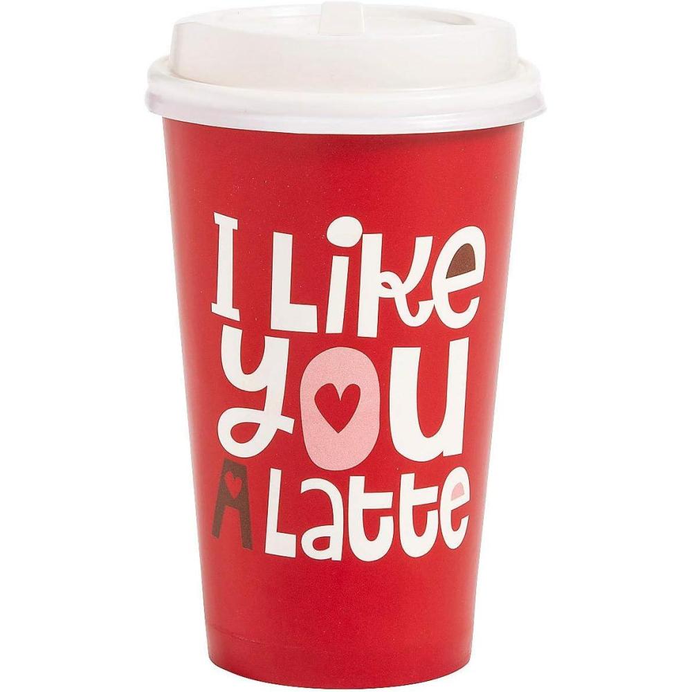 image:imageFun Express I Like You A Latte Insulated Coffee Cups with Lids Valentines Day Party Supplies 12 Pieces