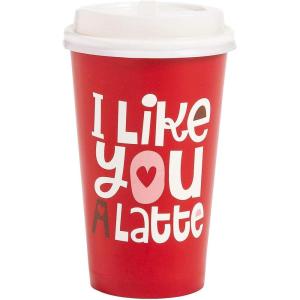 Fun Express I Like You A Latte Insulated Coffee Cups with Lids – Valentine’s Day Party Supplies – 12 Pieces
