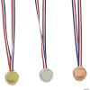 Fun Express 1st, 2nd & 3rd Place Plastic Award Medals with Striped Ribbon – Winner Awards with Neck Ribbon – Valentine’s Day Party Favors – 12 Pieces