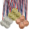 Fun Express 1st, 2nd & 3rd Place Plastic Award Medals with Striped Ribbon – Winner Awards with Neck Ribbon – Valentine’s Day Party Favors – 12 Pieces