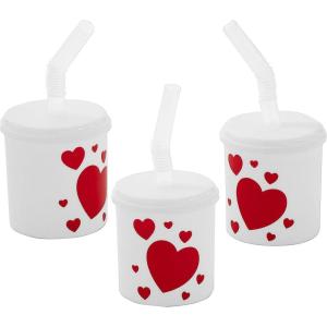 Fun Expess 2 3/4″ 7 oz. Valentine’s Day Heart Reusable Plastic Cups with Lids & Straws – 12 Pieces