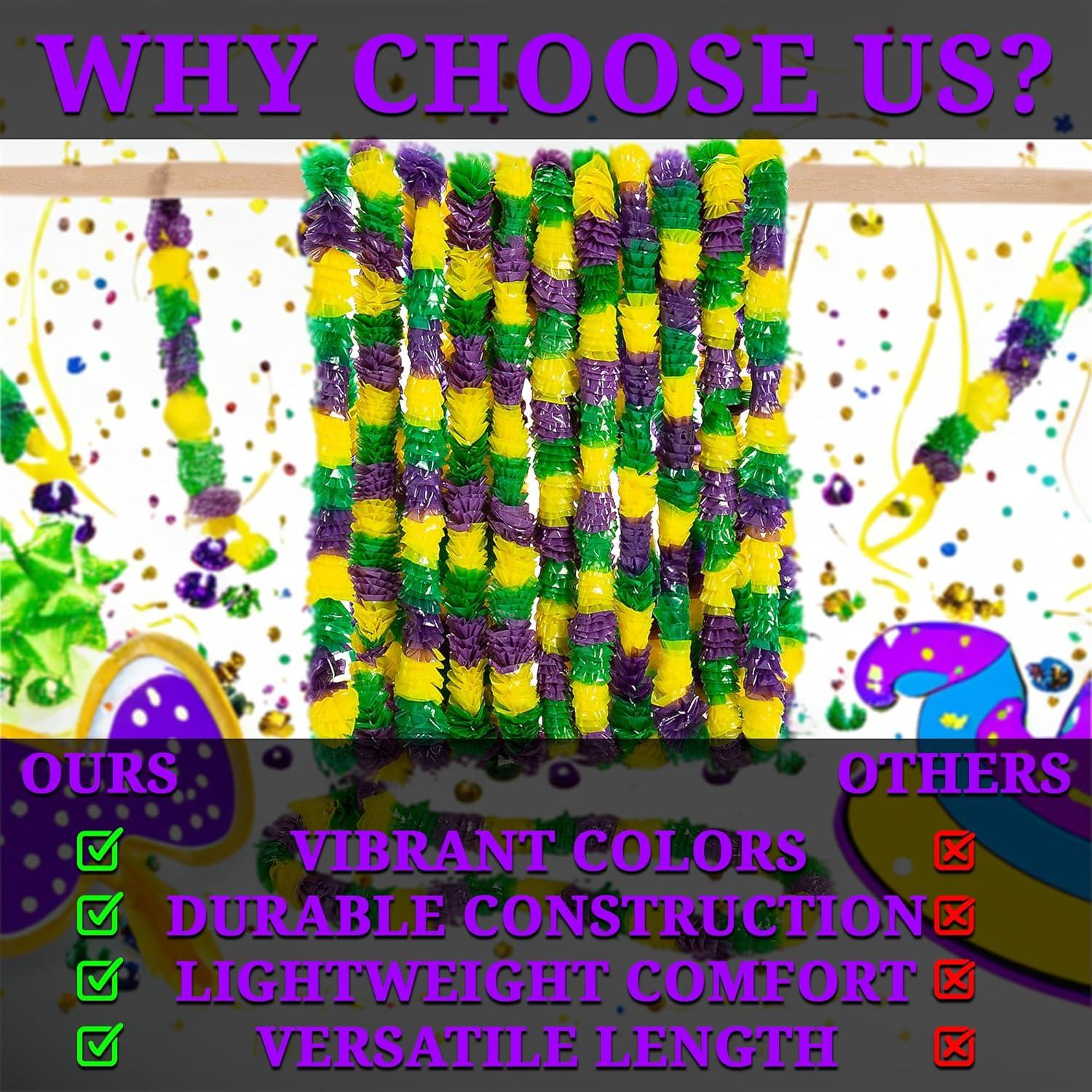 image:imageFun Express Mardi Gras TriColor Poly Leis for Mardi Gras Apparel Accessories Luauwear 12 Pieces