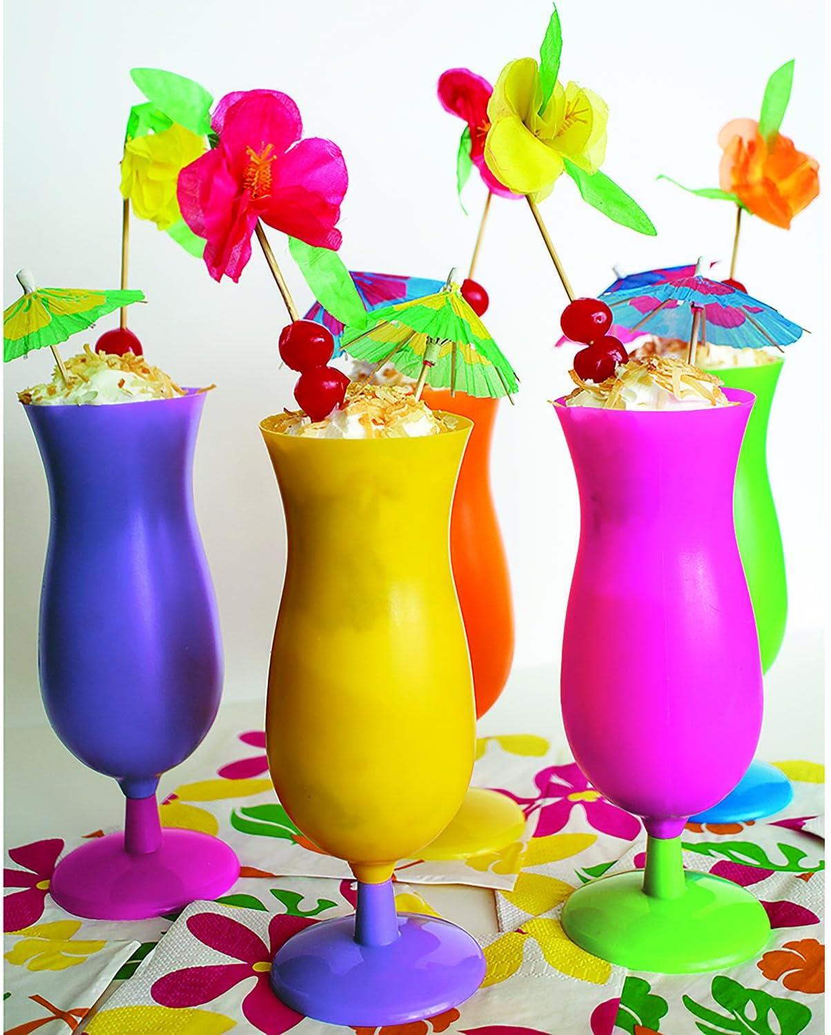 image:imageFun Express Plastic Cocktail Glasses Bulk 60 Pack Neon Hurricane Glasses for Margarita Pina Colada amp Daiquiri Drinks Reusable Acrylic Party Cups for Luau Mardi Gras amp Tropical Beach Events