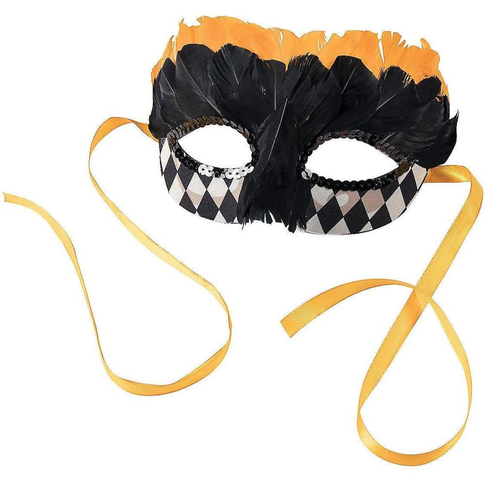 image:imageFun Express Black And Gold Harlequin Mask for Mardi Gras Apparel Accessories Costume Accessories 1 Piece