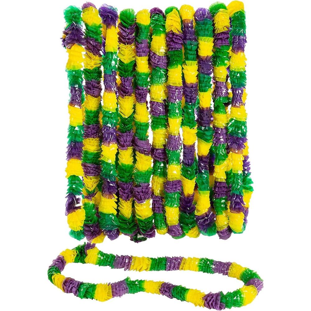 image:imageFun Express  Mardi Gras TriColor Poly Leis for Mardi Gras  Apparel Accessories  Luauwear  12 Pieces
