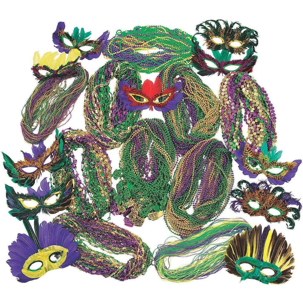 image:imageFun Express Mega Masquerade Mask and Bead Asst for Mardi Gras Jewelry Mardi Gras Beads Mot Round 600 Pieces