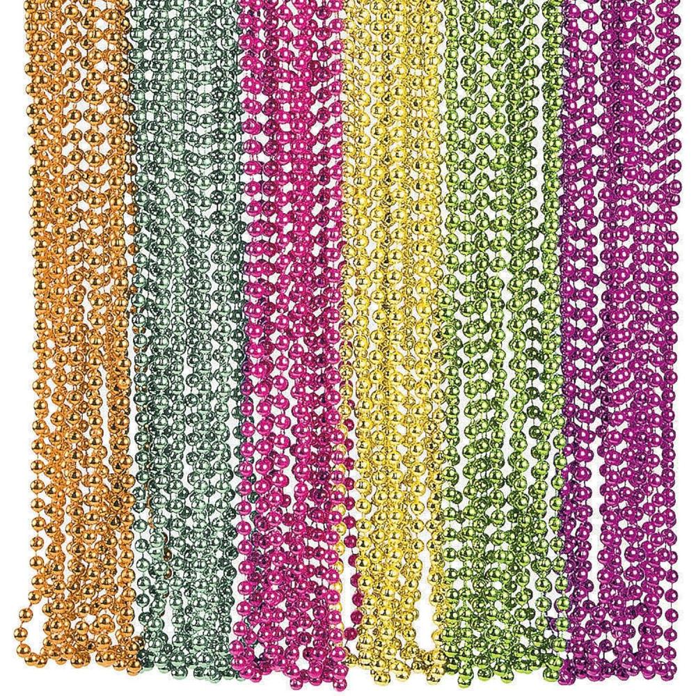 image:imageFun Express Metallic Neon Beaded Necklaces Jewelry Mardi Gras Beads Mot Round 48 Pieces
