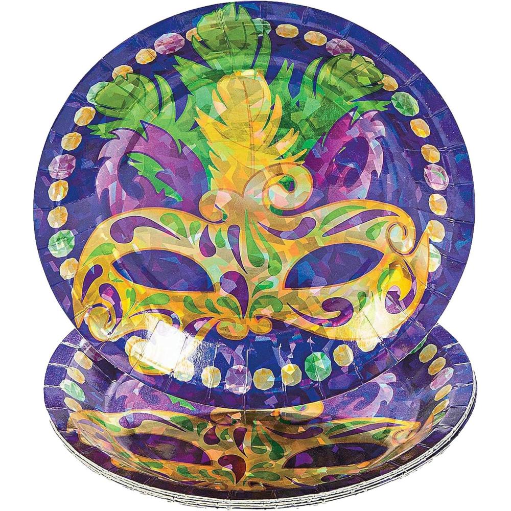 image:imageFun Express Prismatic Mardi Gras Dessert Plates for Mardi Gras 8 Pieces
