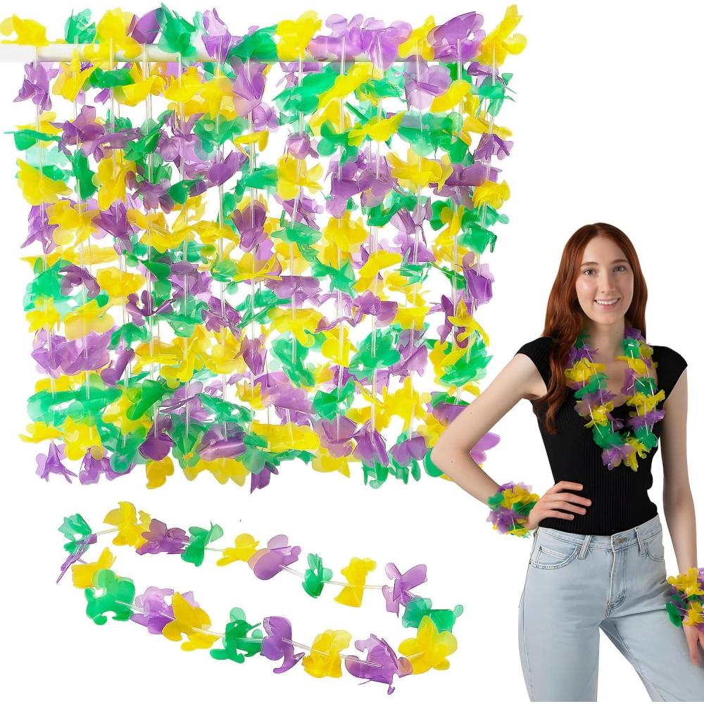 image:imageFun Express 36 x 2 12 Bulk 50 Pieces Purple Green amp Yellow Mardi Gras Fleur de Lis Leis