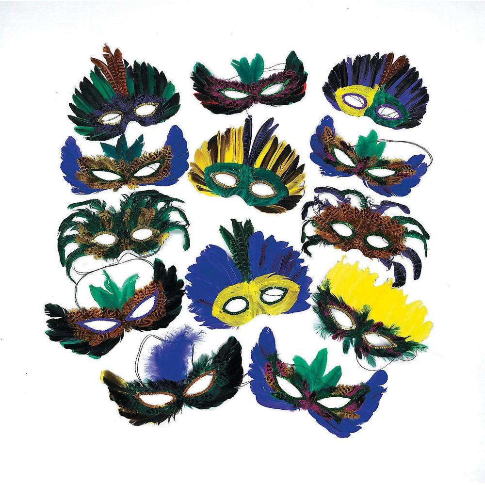image:imageFun Express Bulk 100 Piece Mardi Gras Feather Eye Mask Assortment