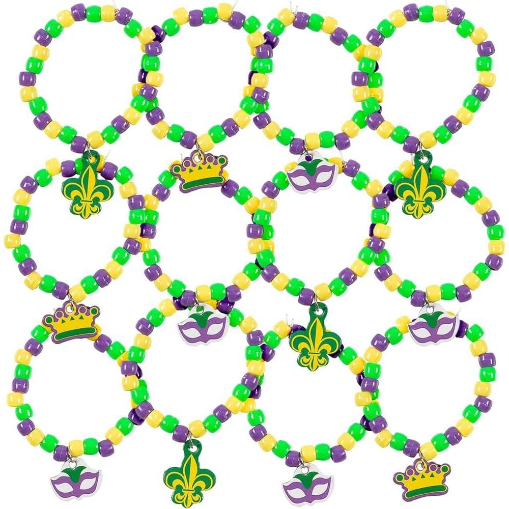 image:imageFun Express Mardi Gras Beaded Charm Bracelet Craft Kit  Makes 12