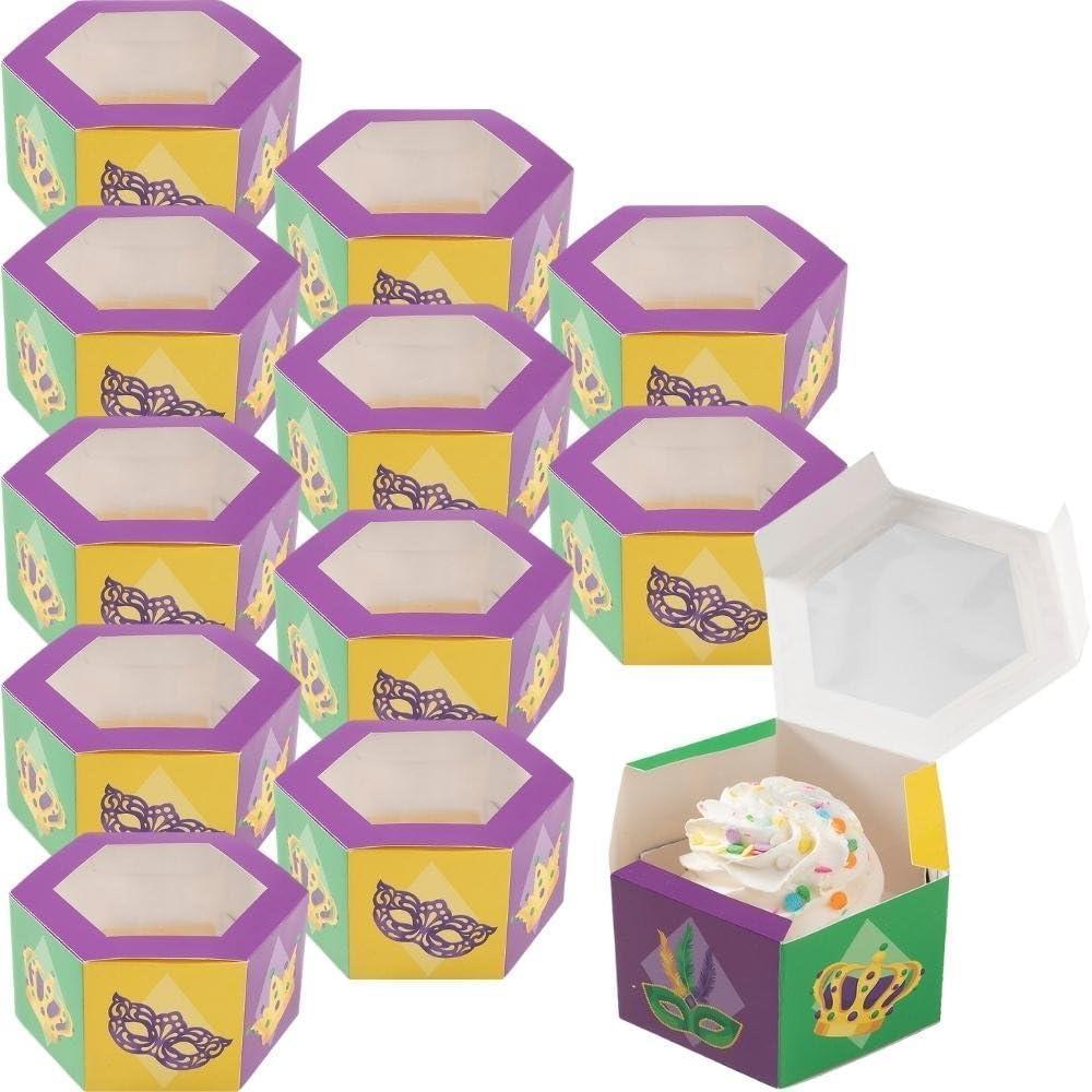 image:imageFun Express Mardi Gras Hexagon Favor Boxes with Window 12 Piece